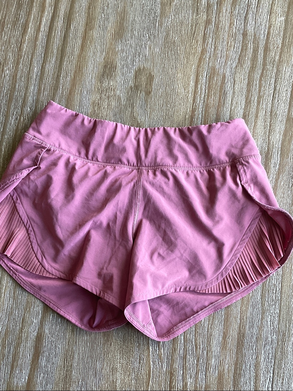lululemon athletica Rose Pink Running Shorts with Pleated Side Panels